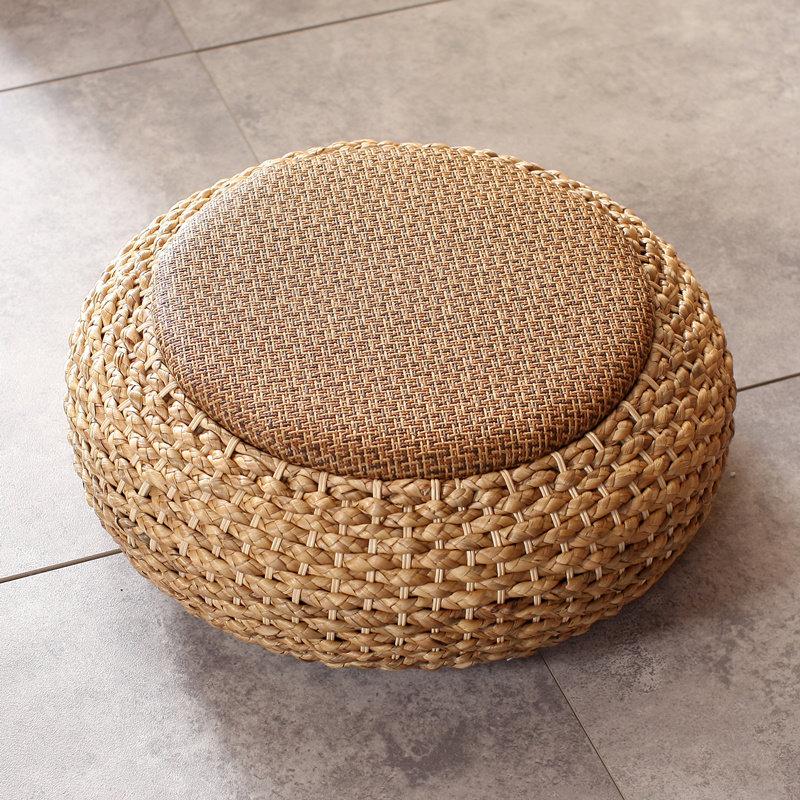 Handwoven Rattan Round Floor Cushion,Meditation Yoga Zafu Pillow Tatami Seat,Natural Boho Style Pouf Ottoman for Zen Living Room