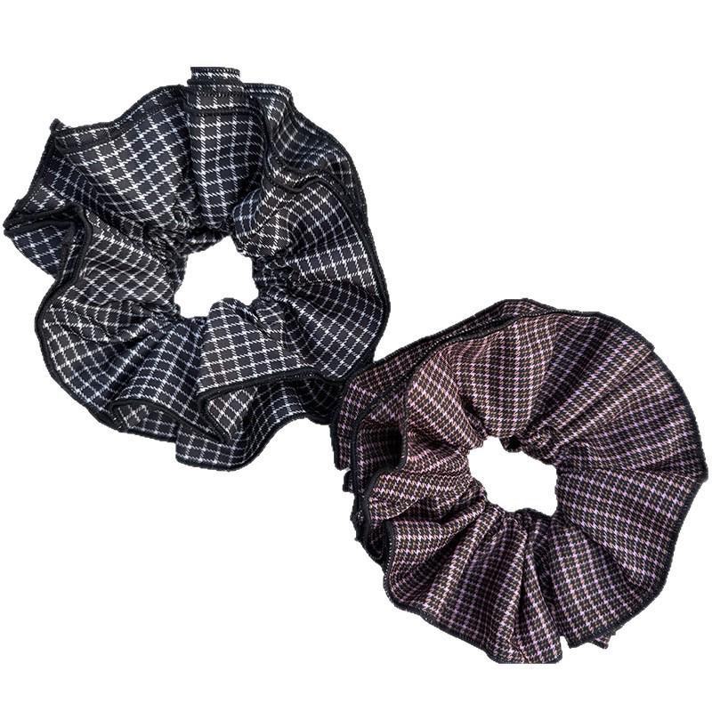 

Japanese & Korean Plaid Ponytail Hair Tie with Overlock & Small Waist Design Black Plaid Overlock 4-Layer