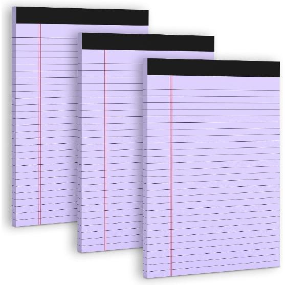 3 Pack White Legal Pads 8.5 x 11 Note Pads, Wide Ruled Notepads, Micro Perforated Lined Note Writing Pads 30 Sheets per Notepad Double-Side Printed