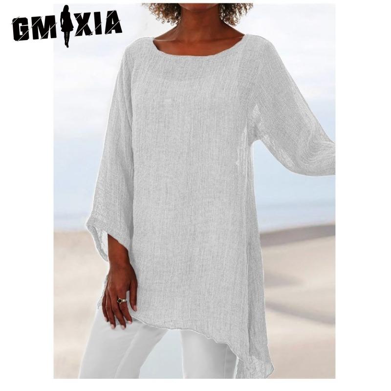 

Модные женские повседневные блузки и рубашки GMXIA, однотонные, с принтом, с круглым вырезом S белый