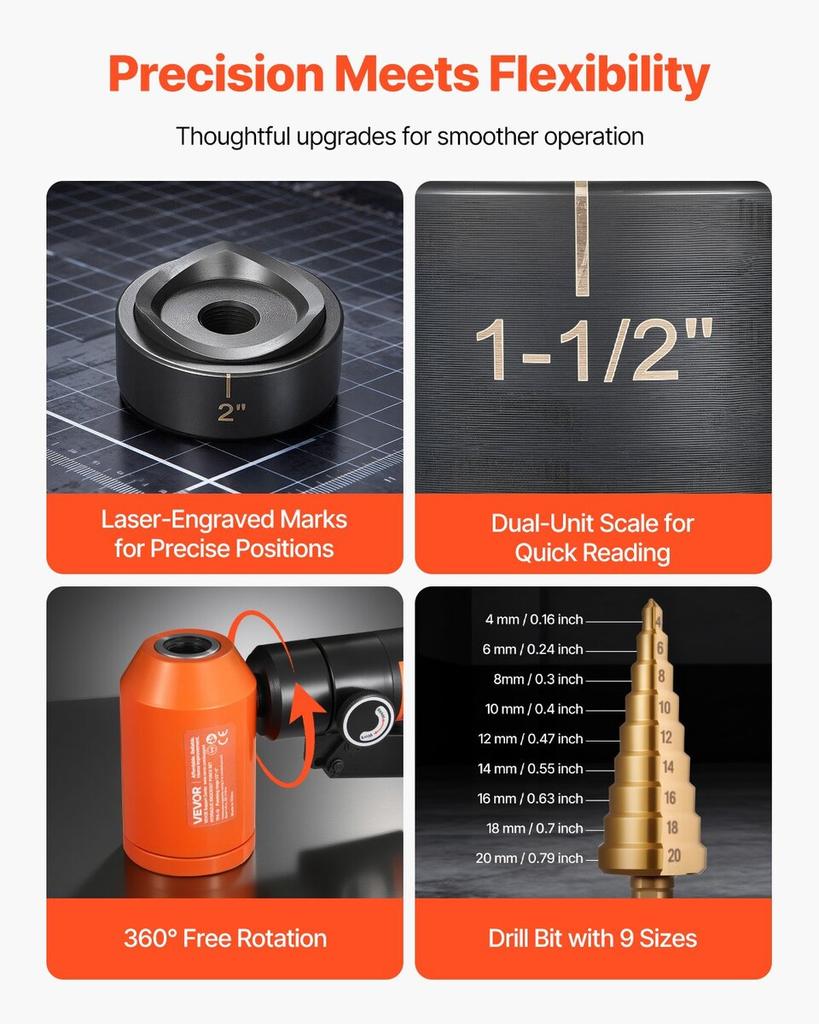 Knockout Punch Set, 98.07 kN Hydraulic Knockout Set, 12.7 To 50.8mm KO Tool Kit Hole Making Tool, KO Tools Kit W/6 Dies for Metal Electrical Cabinets,