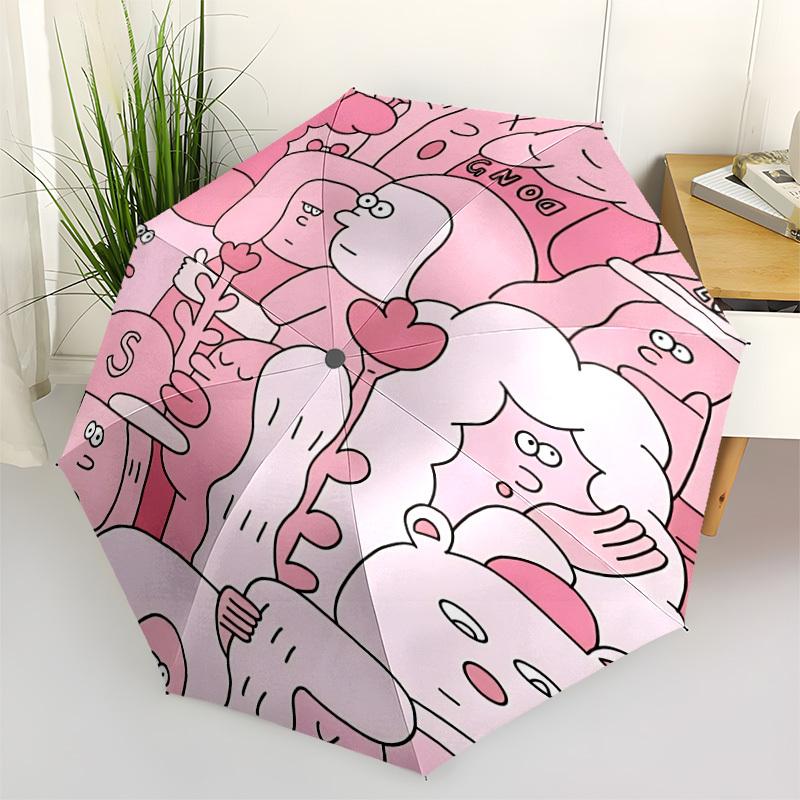 1pc Pink Characters Automatic Open/Close Umbrella Compact Folding Umbrella, All-Season Portable Umbrella for Women/Men F1124276