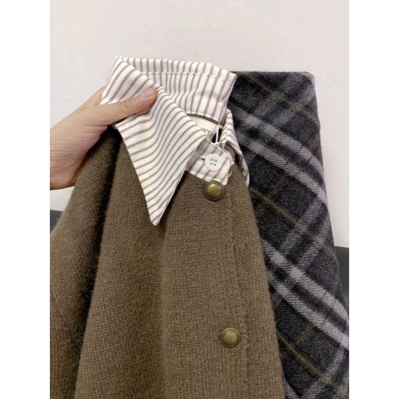 

Кардиган Весна Осень Короткая Вязаная Юбка Ложная Двойка Apricot color L