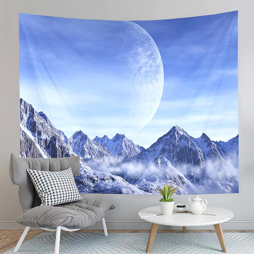 Winter Scene Tapestry Snow Trees Landscape Tapestry Snowy Summit Tapestry Wall Hanging Home Living Room Bedroom Dorm Tapestries