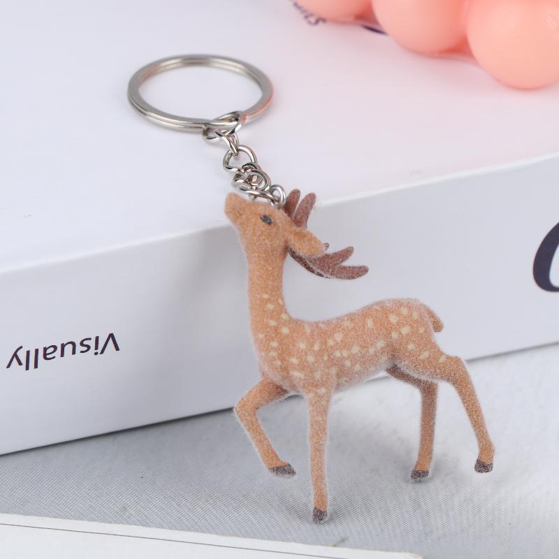 1/2Pcs Cute 3D Christmas Elk Keychains For Women Men Kawaii Flocked Sika Deer Pendant Bag Airpods Box Car Charm Jewelry