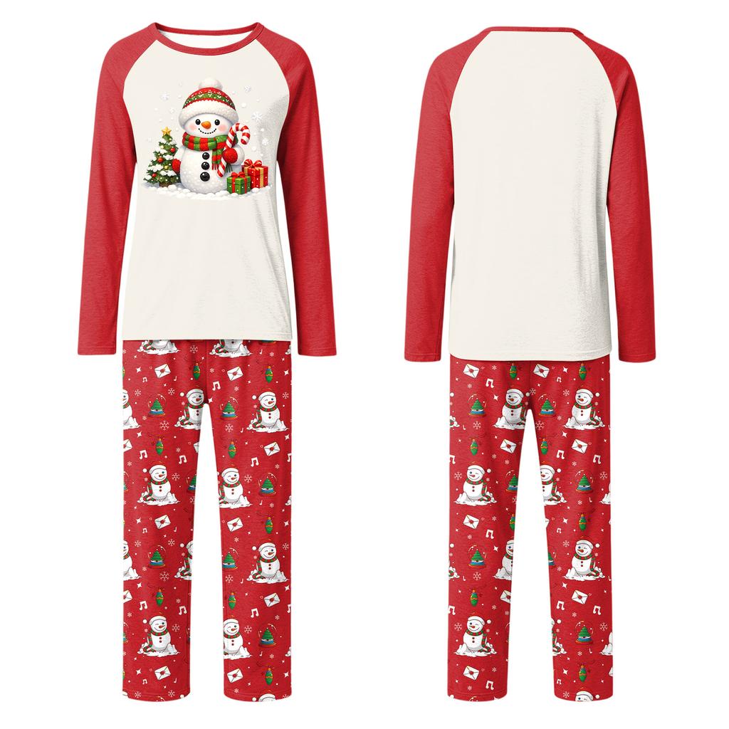 Christmas Print Family Matching Pajama Set with Long Sleeve Round Neck Top and Pants for Parents and Kids