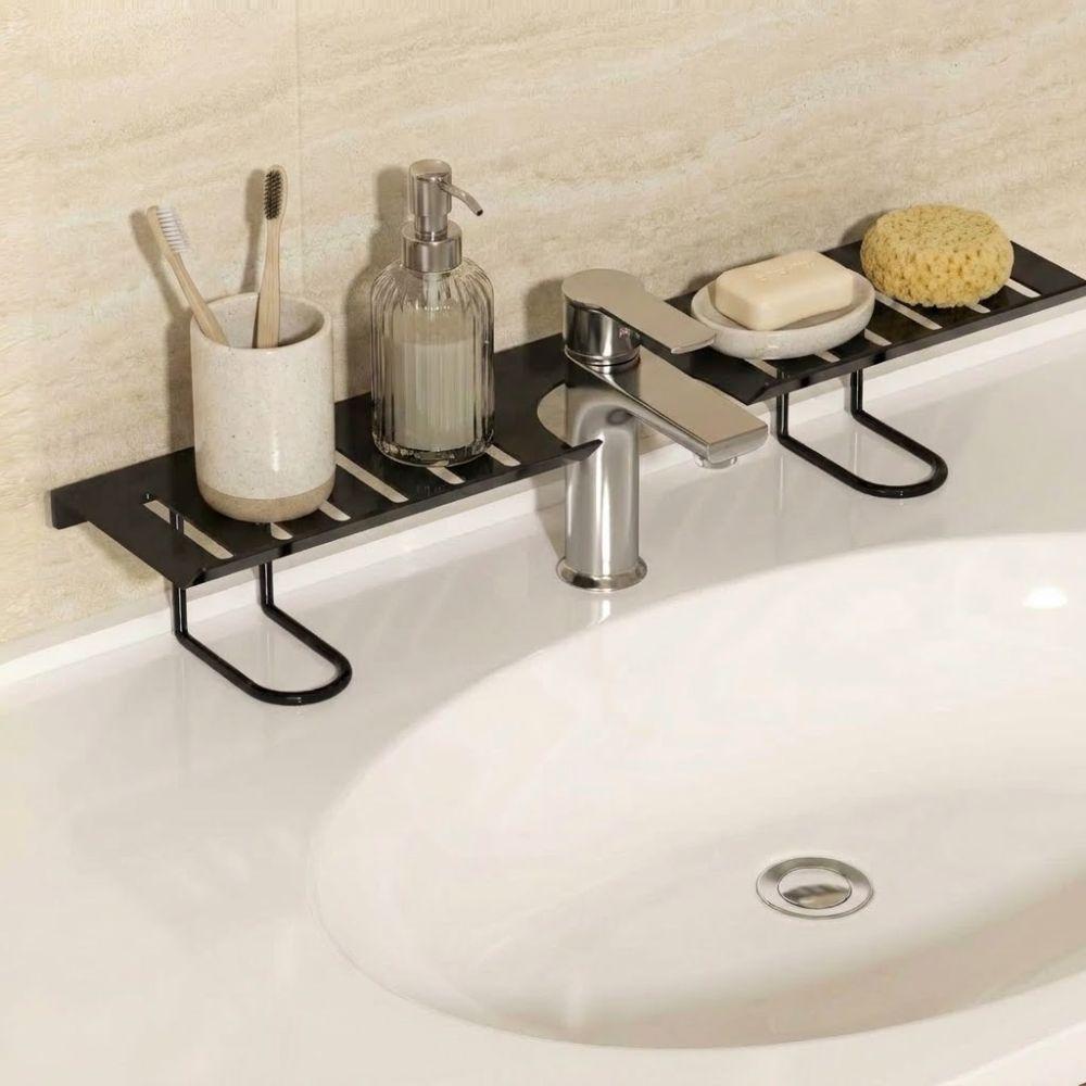Carbon Steel Bathroom Storage Rack Water Drainage Rustproof Faucet Storage Shelf Punch Free Large Capacity Metal Mesh Shelf