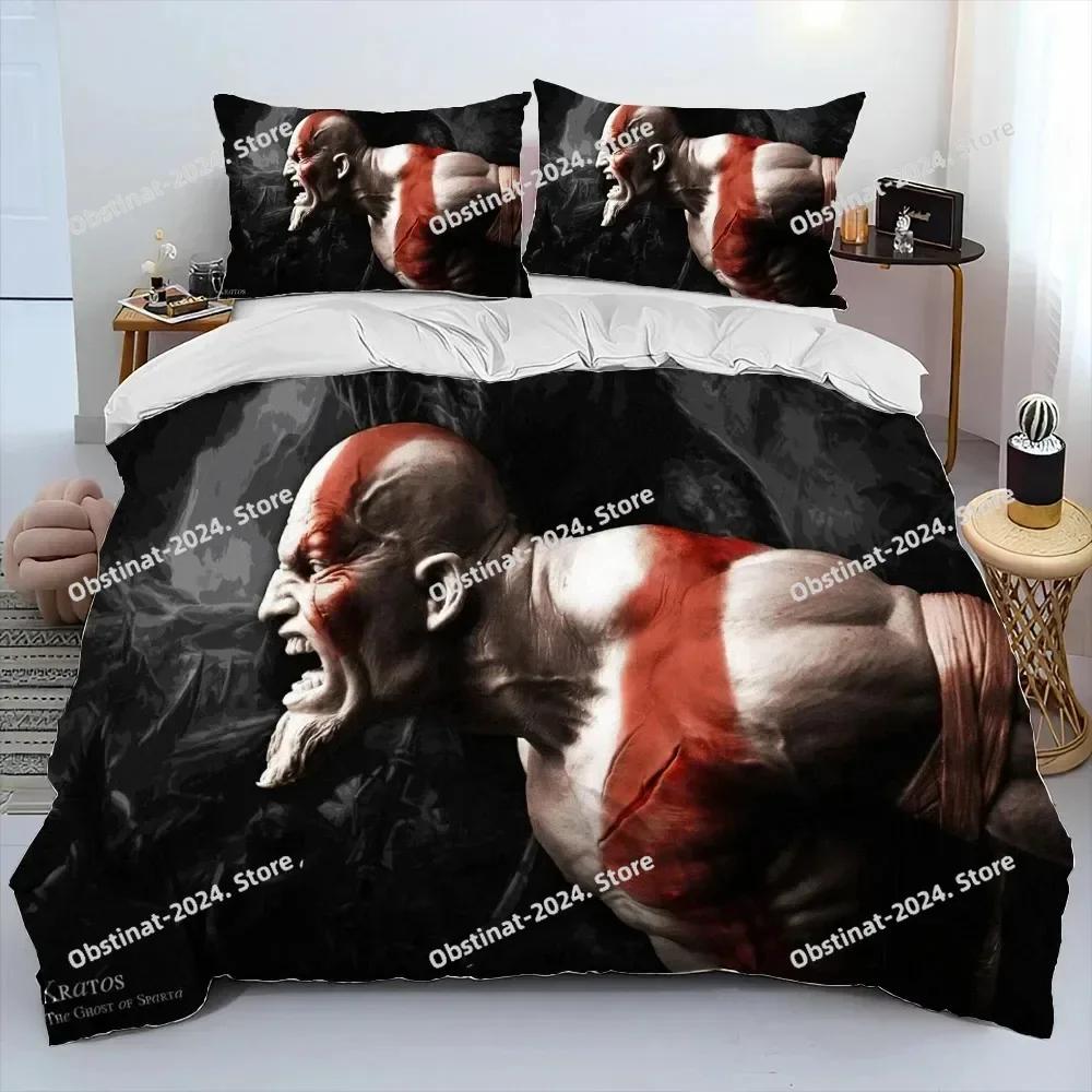 3D God of War Game Gamers Kratos Bedding Set Print With Pillowcase Bed Duvet Cover Soft Single Double Queen Super King Size