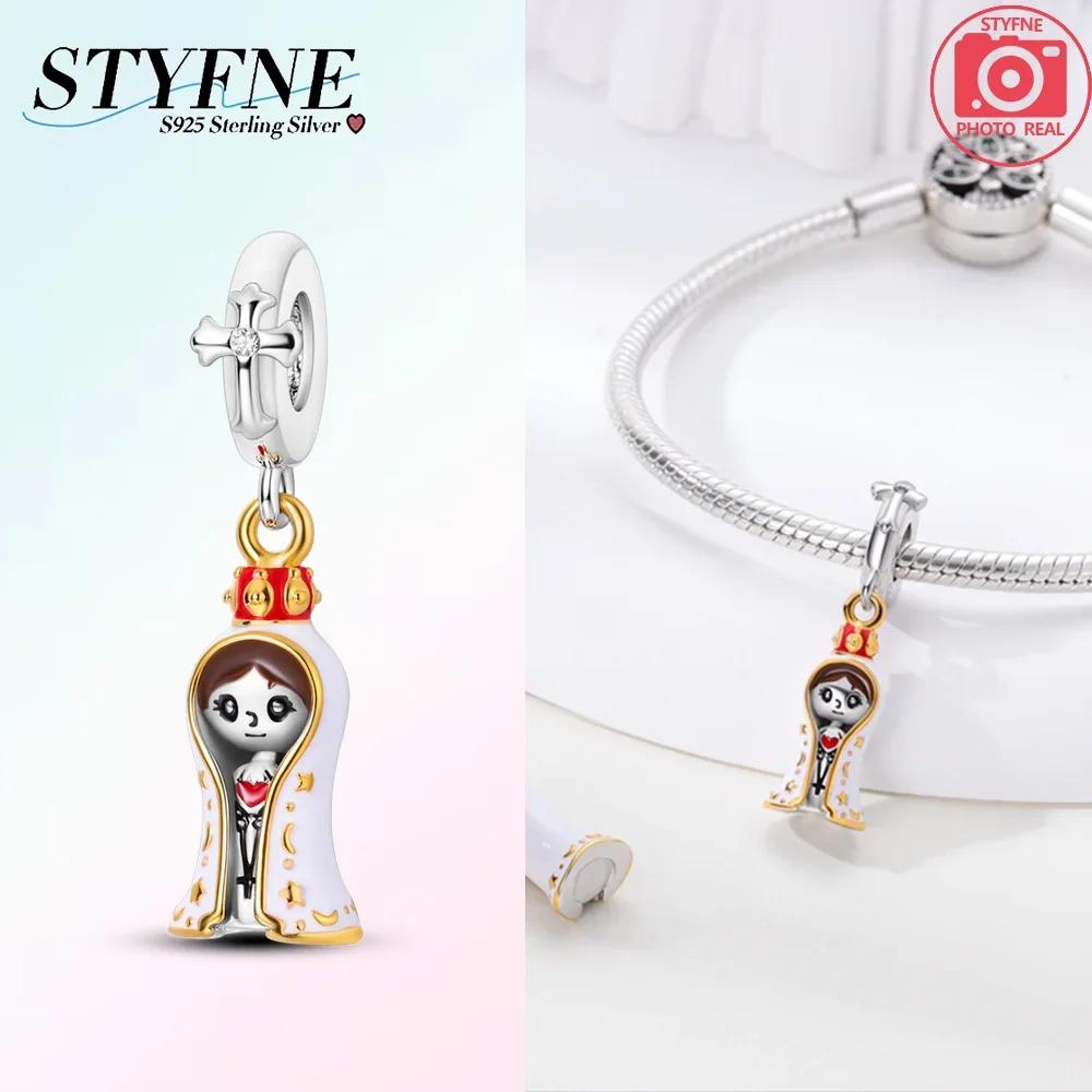 Authentic Blue Doll Girl Pendant Angel Religious Cross Bead Charms Compatible With Bracelets Copper Women Diy Fine Gift Necklaces Accessory Set