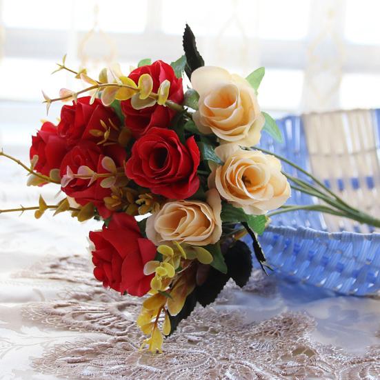 6 Forks 12 Heads Simulated Roses Bright Colors Realistic Appearance Artificial Flowers Photo Props Home Decor