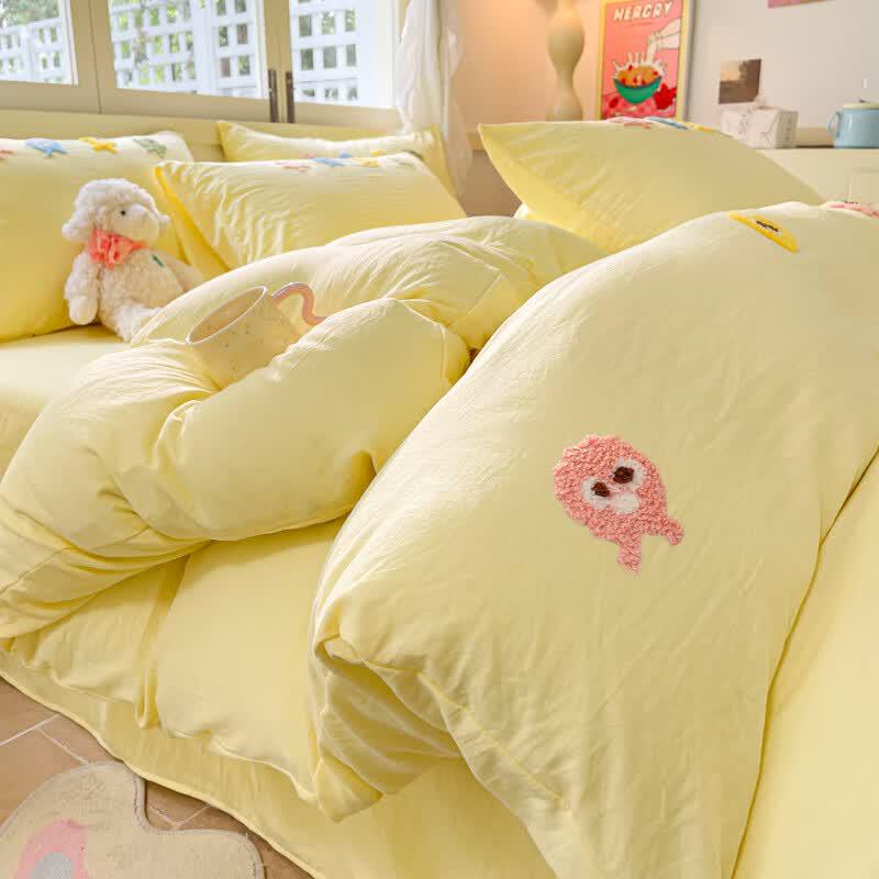 Luowei Cute Monster Washed Cotton 4-Piece Bedding Set