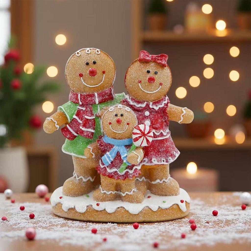 Christmas Gingerbread Figurine Decoration Resin Boy Girl Family Statue Ornaments Christmas Gingerbread Man Decor For Living Room