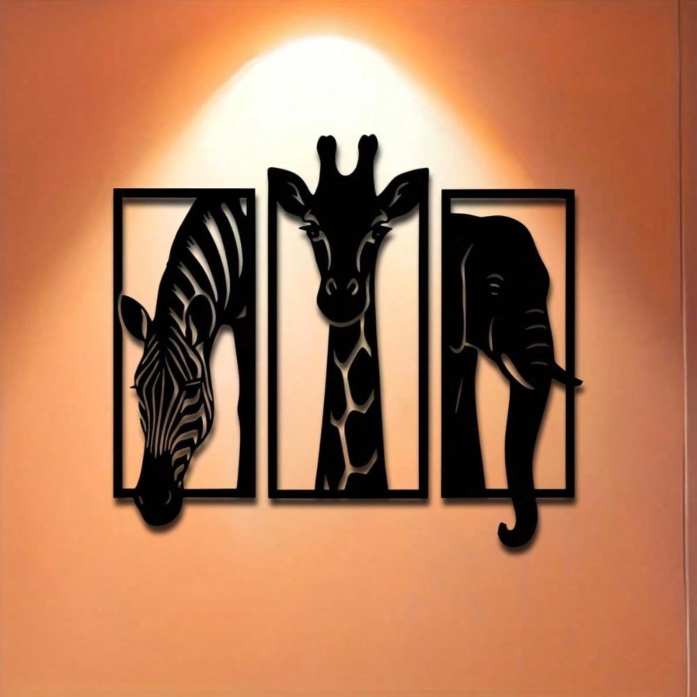 Metallväggkonstset Elefant Giraff Zebra 11,81 tum Modern Djurdekor Inomhus Utomhus Bröllop Jul Halloween Gåva Rum Heminredning