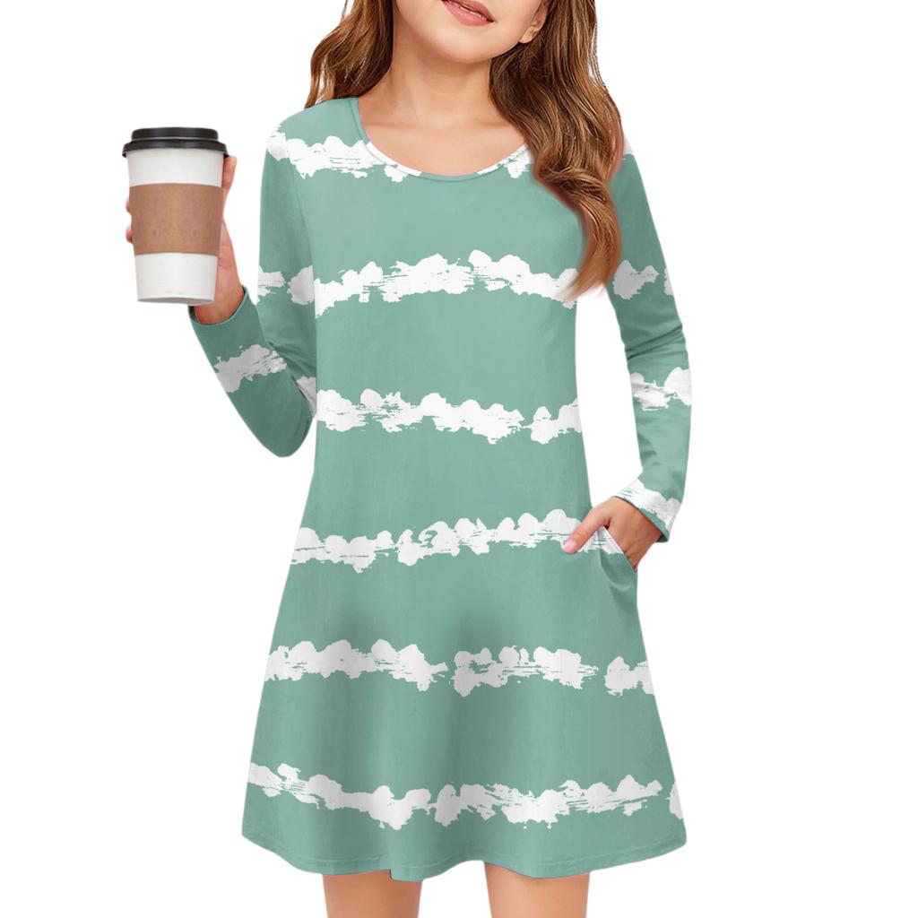 Платье с длинным рукавом для девочек - Платье с цветными карманами