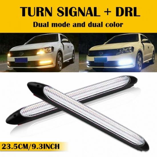 LED Switchback DRL Light Strip Amber White Sequential Flow Turn Signal Blinker