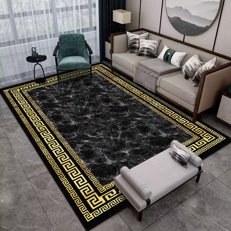 Moderní Jednoduchá Domácí Podložka Měkký Luxusní Koberec do Obývacího Pokoje Protiskluzový Ložnicový Luxusní Dekorace Černý Plošný Koberec Podložka na podlahu