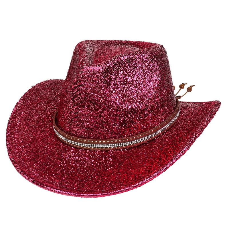 Glitzerndes Cowboyhut Unisex Westernstil Breiter Rand Fedora Hut für Party Festival Cosplay