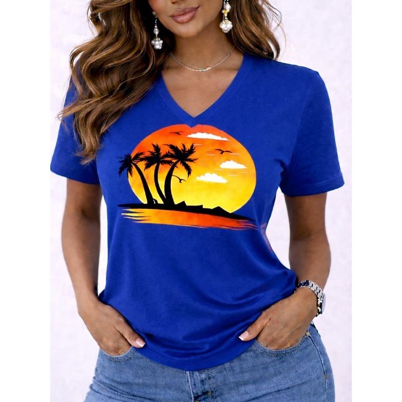 Women's T Shirt Print Graphic Letter Soccer Team Stylish Classic Casual Short Sleeve V Neck Regular Tops Casual Daily Blue Black Red Summer Spring