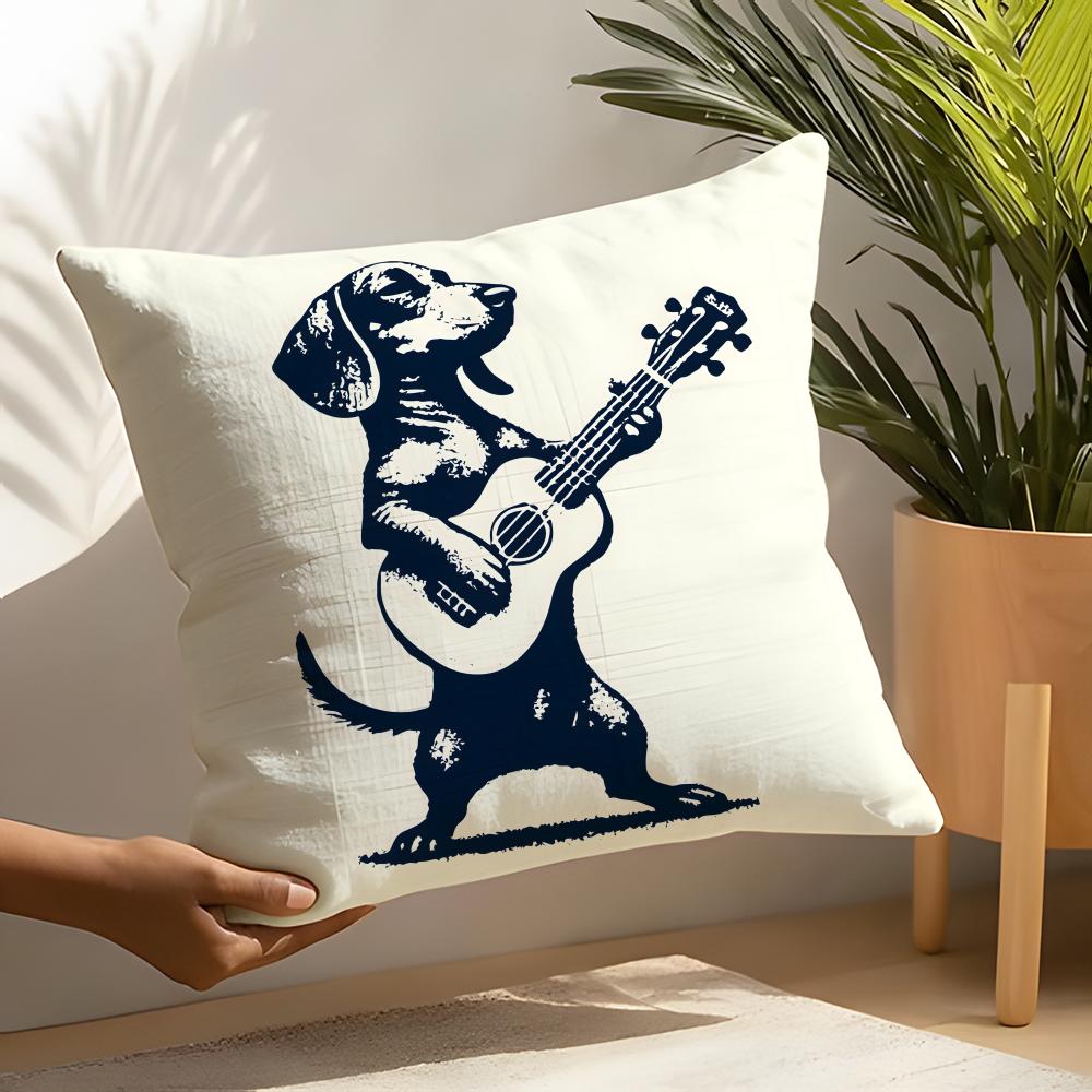 Funny Animal Guitar Playing Patterns   Linen Cushion Covers For Decorative Sofa Home Pillows Case Car Chair Pillows Cases