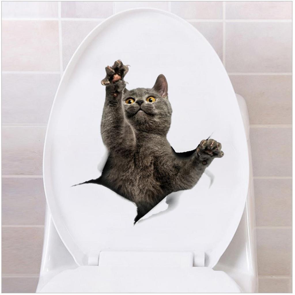 Cartoon Cat Toilet Sticker Bathroom and Bathroom Beautification Decoration Toilet Lid Waterproof 3D Self-Adhesive Sticker