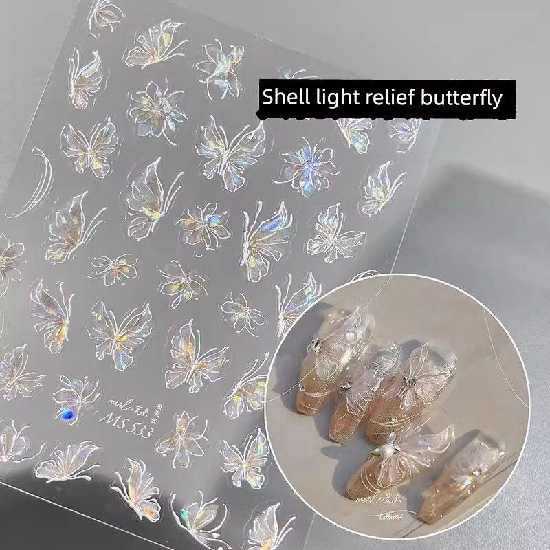 

Internet Celebrity Fairy Butterfly Nail Stickers 2025 New Nail Ornament Shell Light Butterfly Stickers Jelly Butterfly 533 Fairy Champagne Butterfly Embossed Shell Light