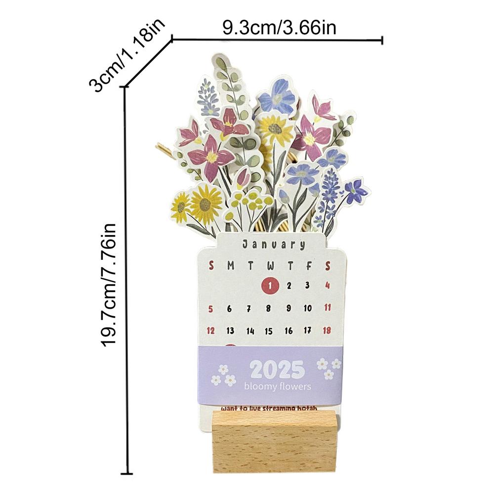 Calendar 2025 Bloomy Flower Desk Calendar Creative Wooden Card Calendar Creative Desktop Calendar Illustrator Decorate Supplies