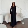 Mode automne 2025: Robe longue à manches longues avec cintrage à la taille et col rond pour femme