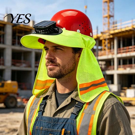 Solar-Ventilator-Sonnenhut für Bauhelm, Nackenschutz mit Schirm und breiter Krempe, Reflektierendes Visier Hohe Sichtbarkeit für Bauhelm-Zubehör