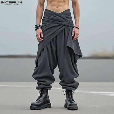 Pantalones Harem Casuales para Hombre con Talle Bajo, Cintura Elástica, Textura de Pana