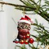 10pcs Christmas Cat Acrylic Ornaments Set,Plastic Santa Hat Kitty Hanging Decorations for Christmas Tree, Car Mirror Keychain, Home and Party Decor