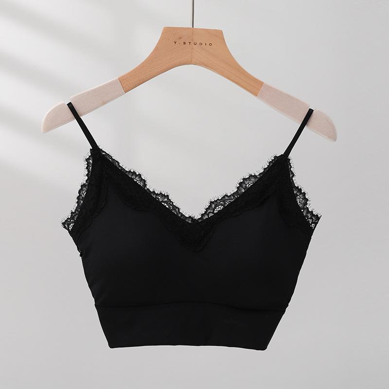 Pure Sexy Hot Girl Lace Sling Vest for Women In Summer with Breast Pads and Slim Fit and Slim Strap Top