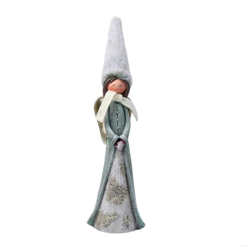 62KD Girl Statue with Plush Long Hat Outdoor Garden Sculpture Home Bedroom Decors Praying Girl Resins Figurine Religious Gift