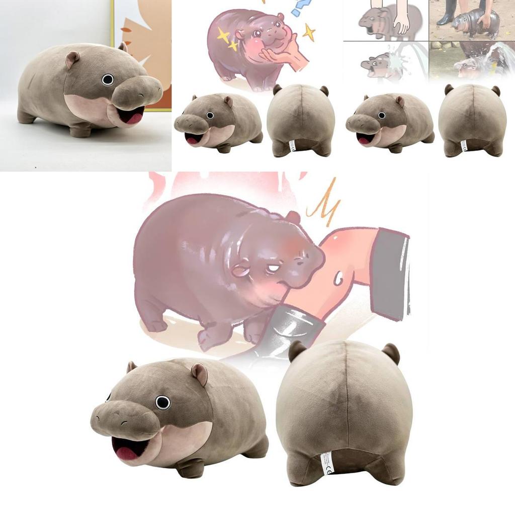 Adorable Moo Deng Hippo Plush Toy Soft Grey Short Plush Doll For Kids 42x24cm