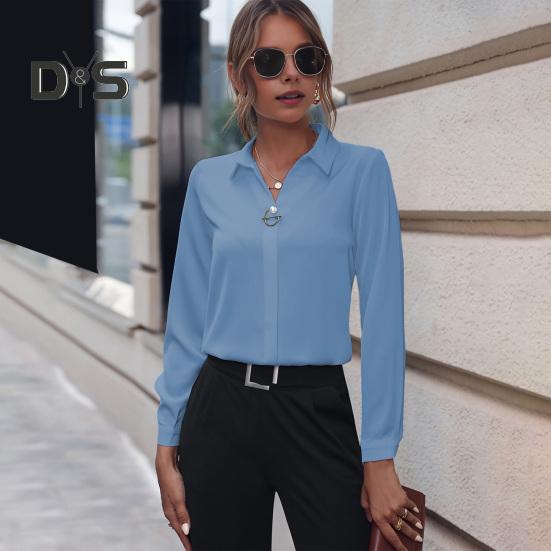 Damen-Hemd mit Revers, langen Ärmeln, Kunstperlen-Dekor, normale Passform, einfarbig, einfache, leichte Bluse