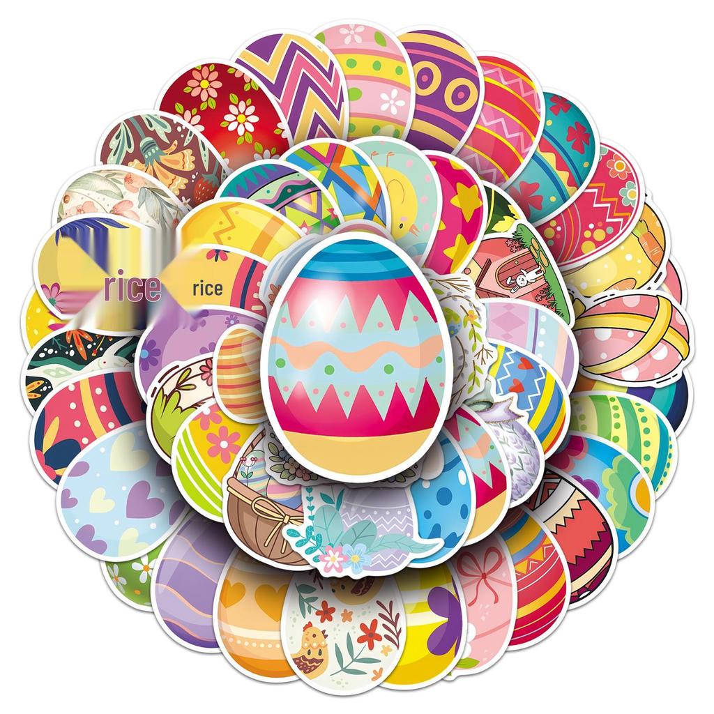 Easter Egg Stickers: 50 Waterproof Sheets, Colorful Cartoon Graffiti for Festive Decoration