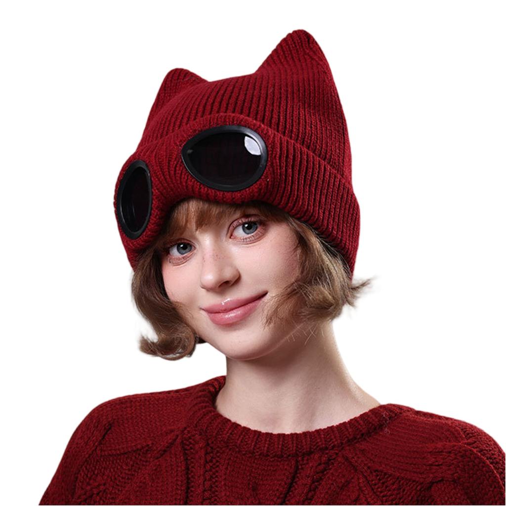 Nouvelle Mode Lunettes d'Extérieur Bonnet de Ski en Tricot Oreilles Mignonnes Visière de Soleil Chapeaux pour Adolescents Danse de Rue Lunettes Aviateur Hommes Femmes Casquette de Baseball