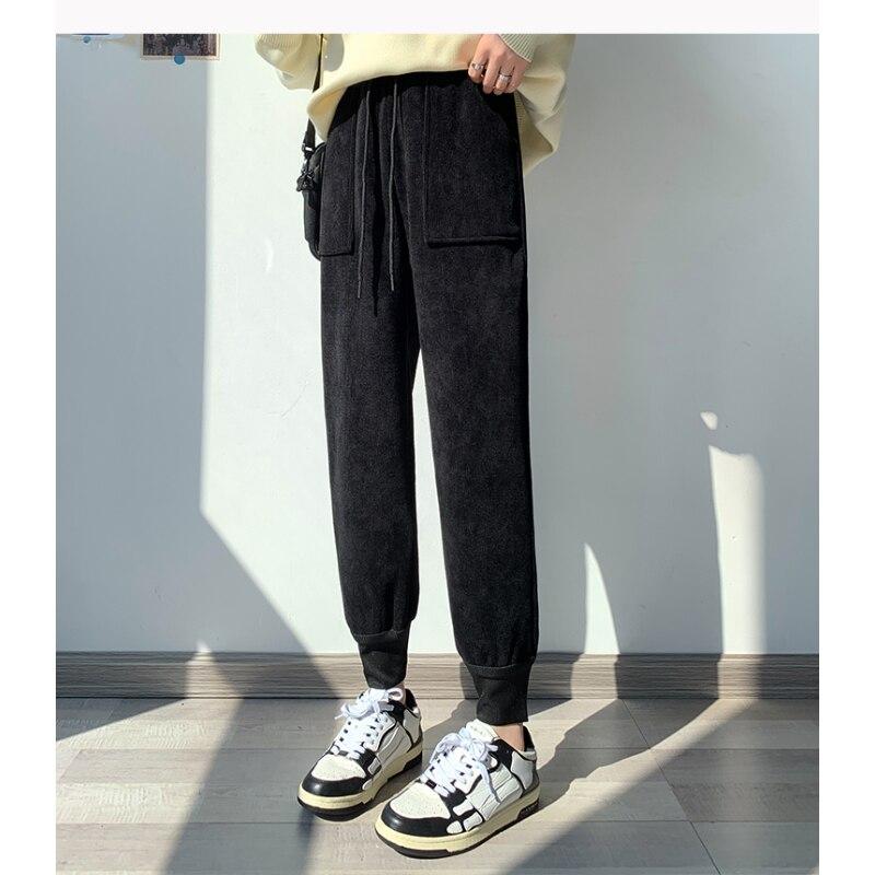 

Осень-зима 2022, повседневные универсальные спортивные штаны, однотонные эластичные брюки с завязками на талии, бархатные толстые брюки, женские простые брюки XXXXXL