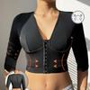 Top de modelare corporală cu cataramă frontală și ornamente din dantelă, stil Yoga European & Asiatic, cu mânecă de șapte sferturi