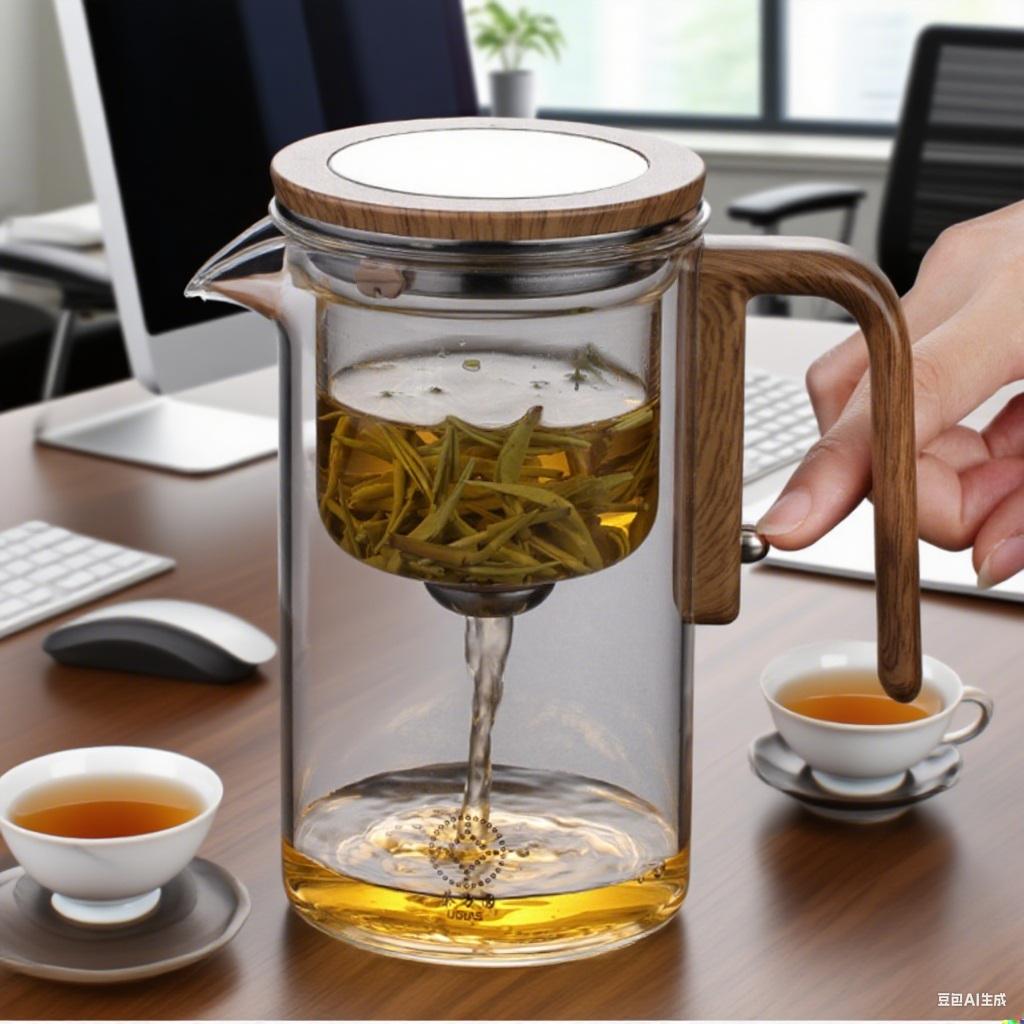 520/600/800ml Magnetic Glass Tea Pot Kettle Infuser Inner Magnet One Click Switch Wood Handle Tea Pot Cup Set