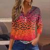 Women's Fashion Casual T-Shirt V-Neck Seven Sleeve  Printed Button Top