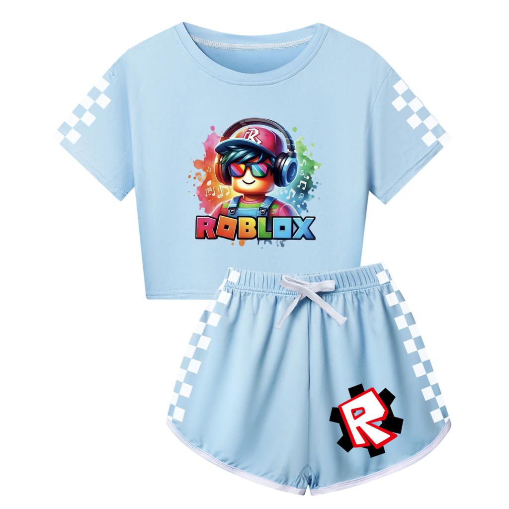 5528 Kids Girls Roblox Print Short Sleeves T-Shirt Shorts Pants Sport Clothes Set