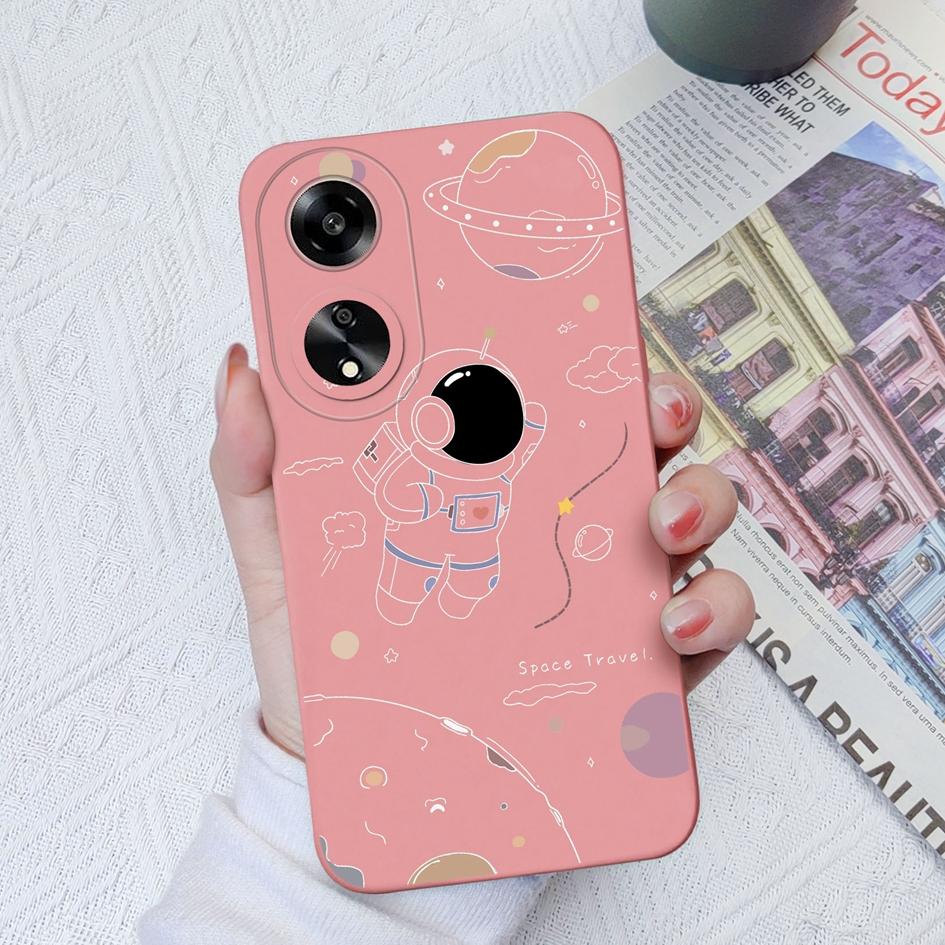 Dla Oppo A11 A1K A7 A15 A35 A52 A55 A1 Etui na telefon Tylna okładka Wzór uroczego kreskówkowego astronauty Miękki płynny silikon Odporny na upadki Pokrowiec dla Oppo Bumper Capa