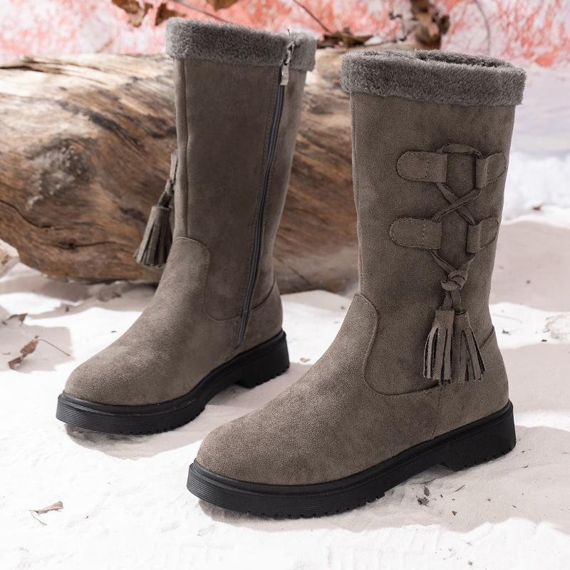 Fashion Winter New Style Women Snow Boots Warm Fur Mid-Calf Boots Women Round Toe Side Zip Ladies Flat Shoes Comfortable Female Boots
