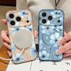 Lovely Sky-blue Flowers Pattern Case For iPhone 17 Pro Max Magnetic For Magsafe Skin Feeling Cover For iPhone 16 15 14 13 Pro Max