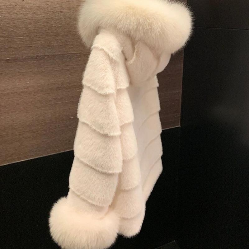 New Light Imitation Mink Imitation Fox Hair Hooded Leather Thickened Fur Coat Women's Long Coat