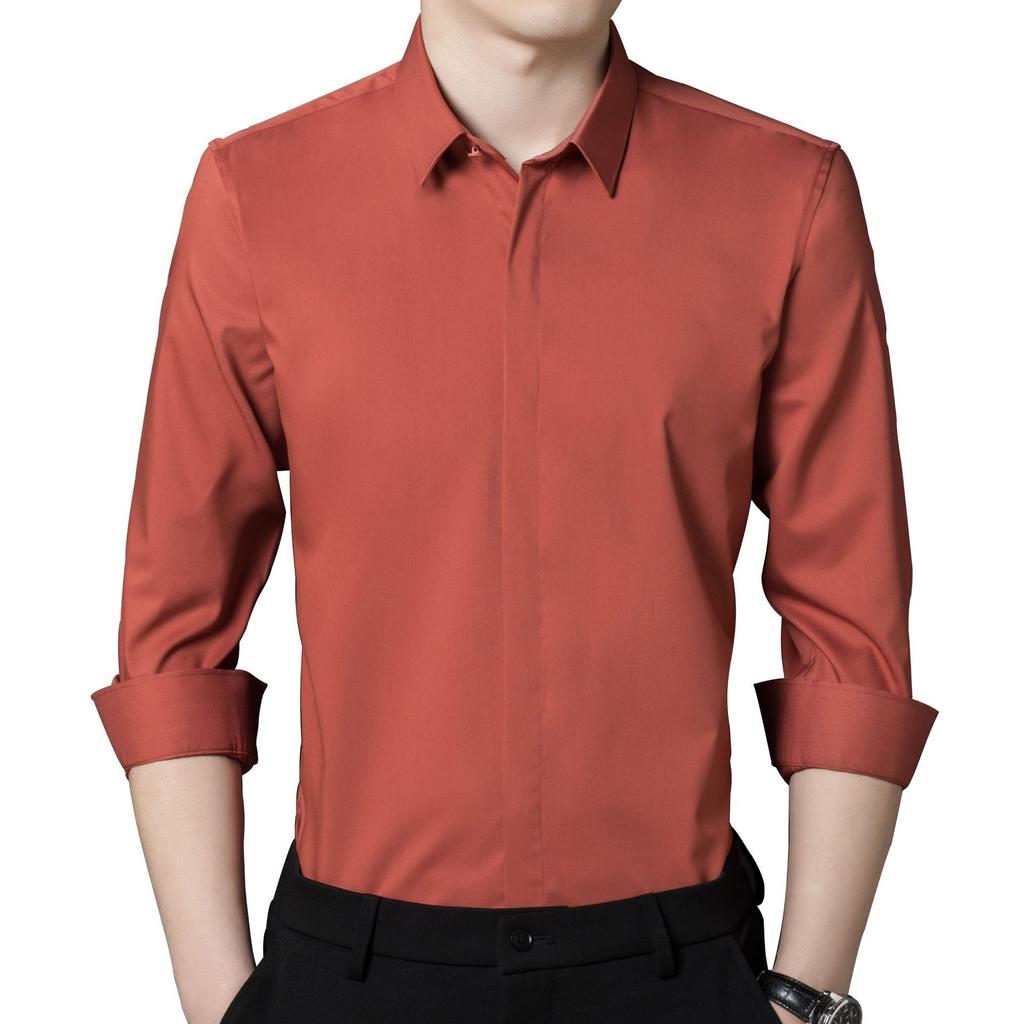 Men's Business Shirt Large Size Solid Color Overalls Long Sleeve Shirt