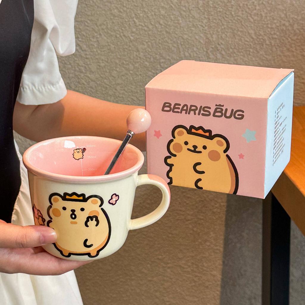 Cute bear bug graduated milk cup high value ceramic mug children's breakfast cup office drinking cup