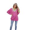 Spring/Summer New Style Striped V-Neck Sweatshirt with Tying Long Sleeve for Women
