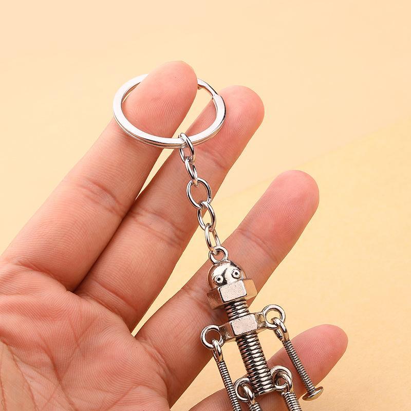 Vintage Zinklegering Steampunk Schroef Robot Sleutelhanger Beweegbare Gewrichten Sleutelhouder Voor Mannen Hanger