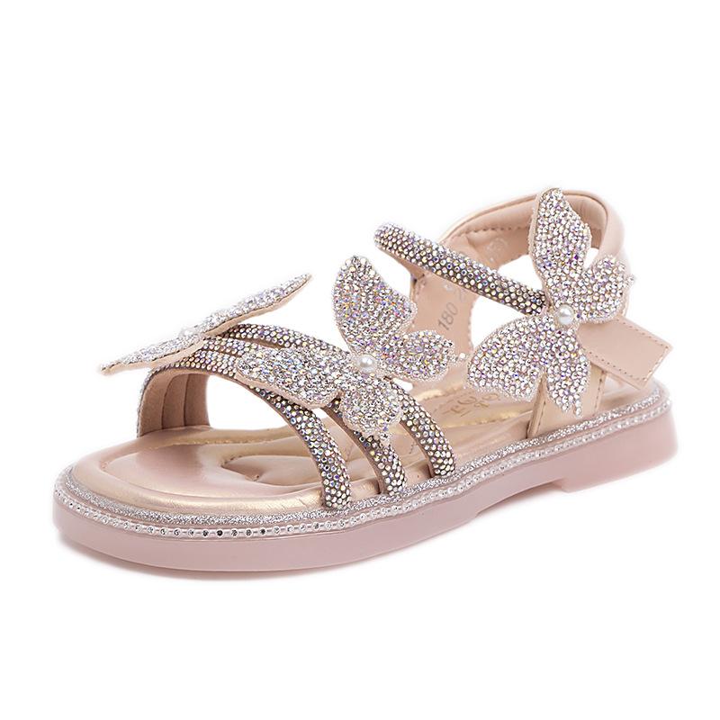 Soft Sole Fashion Girls Sandals Summer New Little Girls Princess Shoes Versatile Flat Beach Shoes Crystal Shoes